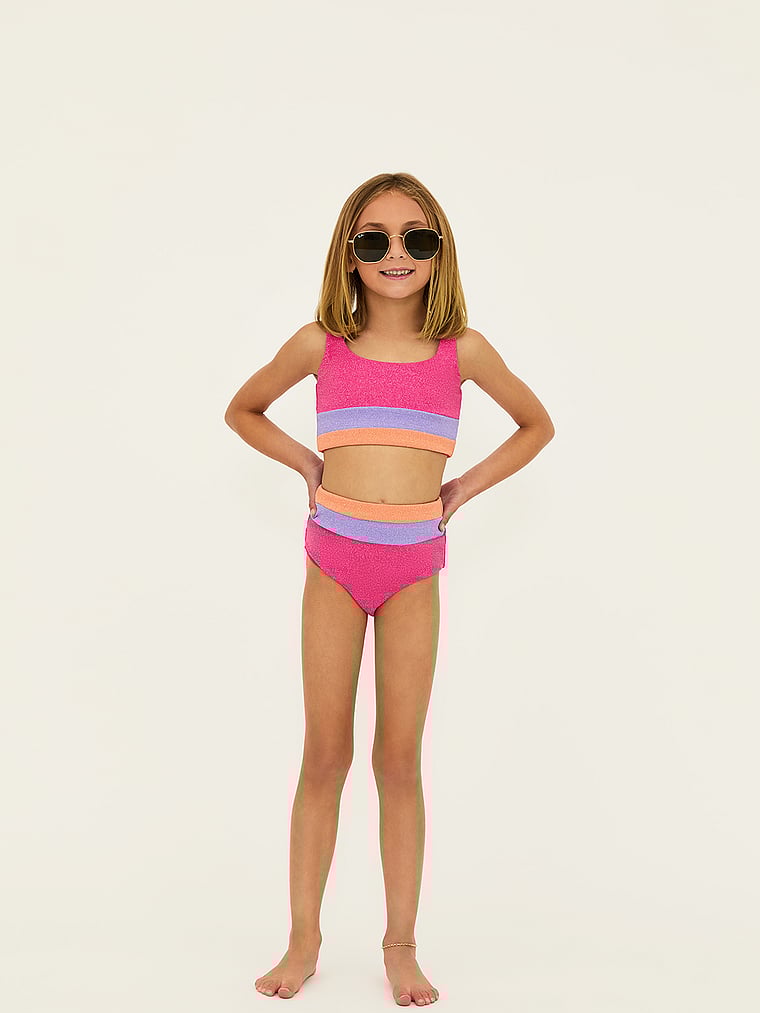 Victoria's Secret, Beach Riot Little Mackenzie Bikinioberteil/Little Heidi Bikinihose, Coral Bay Colorblock, onModelFront, 1 of 4