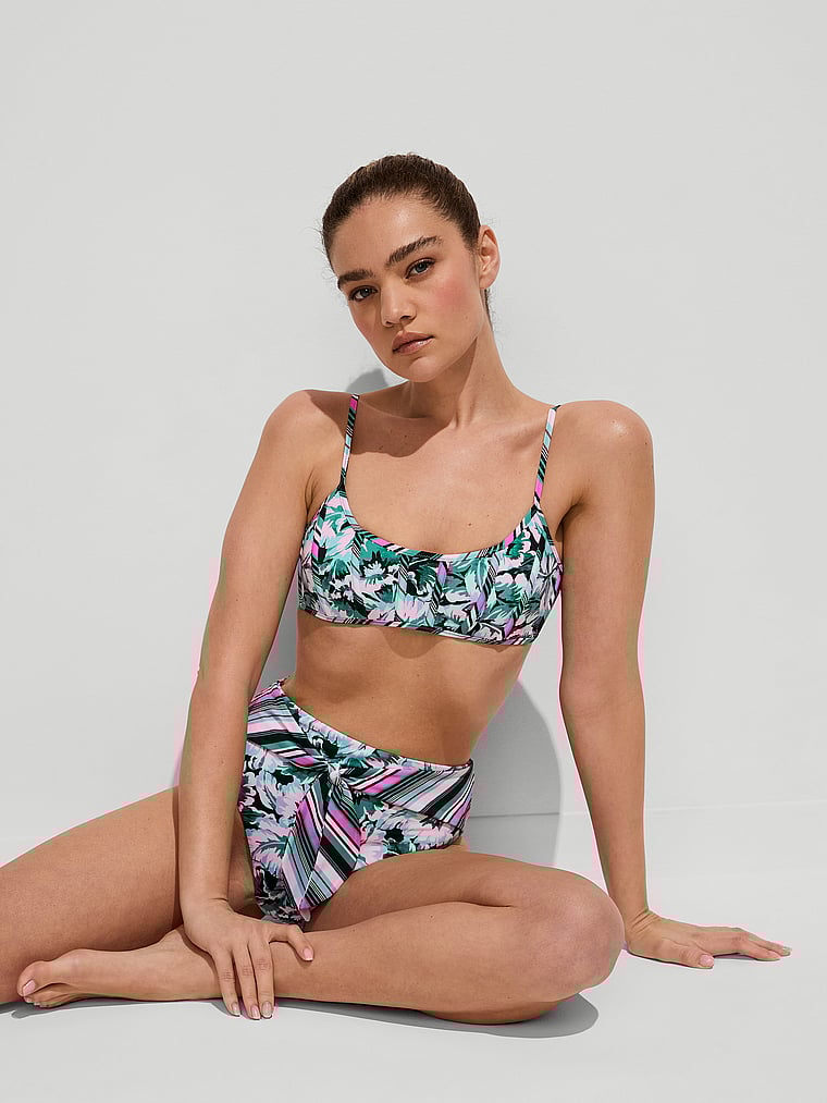 Victoria's Secret, Victoria's Secret Swim Boho Beach High-Waist Full-Coverage Bikini Bottom, Blue Floral, onModelFront, 1 of 4 Kiana is 5'9" or 175cm and wears Small