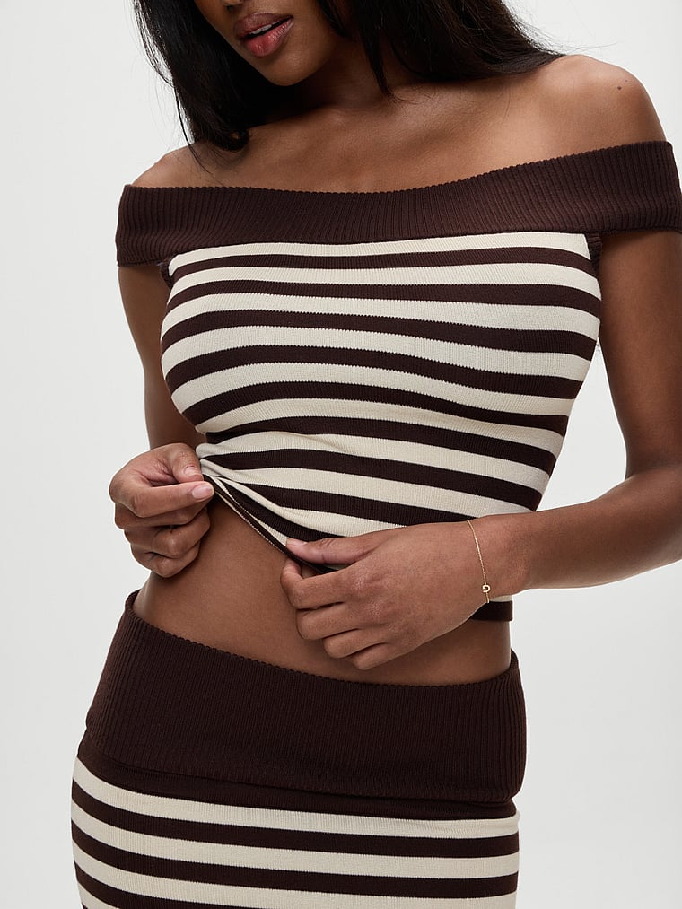 Victoria's Secret, Frankies Bikinis Tucker Knit Top, Cowboy Stripe, onModelFront, 1 of 4