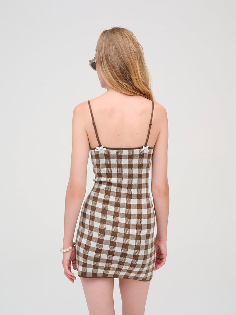 Victoria's Secret, For Love & Lemons Minikleid aus Strick mit Vichy-Karos, Braun, onModelBack, 2 of 4