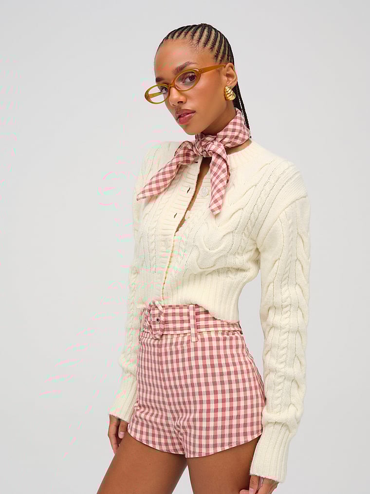 Victoria's Secret, For Love & Lemons Camille Strickjacke mit Zopfmuster, Creme, onModelBack, 2 of 3