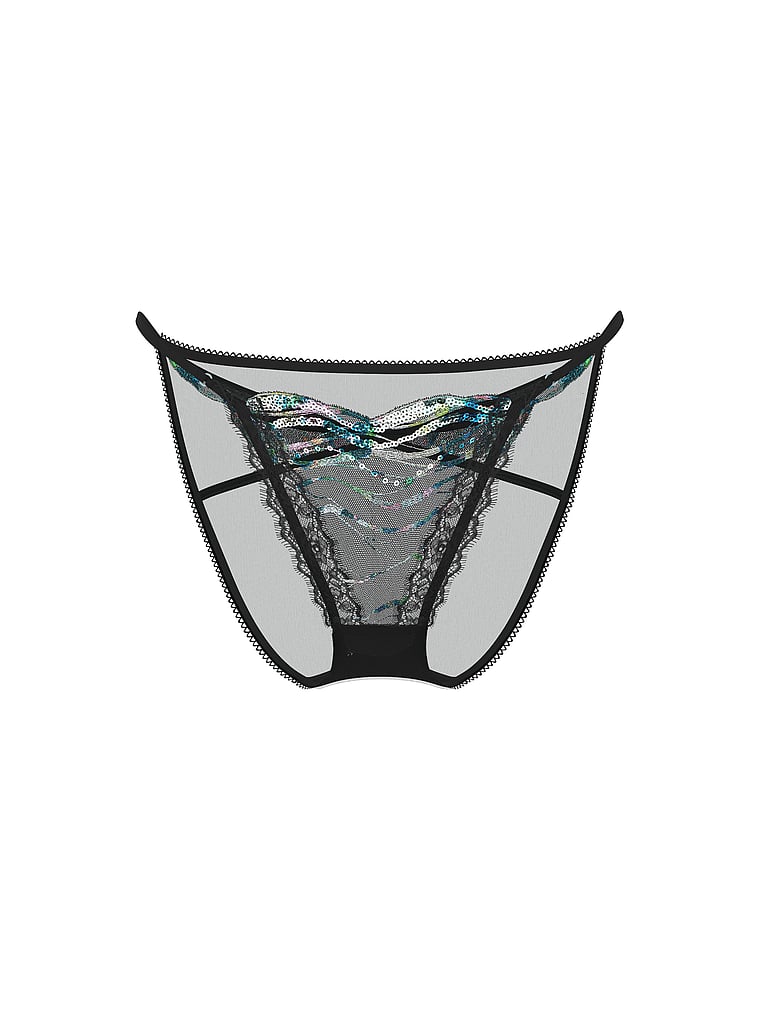 Victoria's Secret, Very Sexy Siren String-Bikinihose mit schimmernder Stickerei, Schwarze Sirenen mit Schimmer, offModelFront, 4 of 4