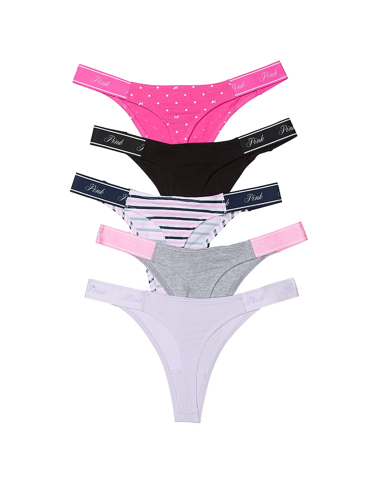PINK Strings aus Baumwolle mit Logo und hohem Beinausschnitt im 5er-Pack, Heritage-Paket, offModelBack, 2 of 2