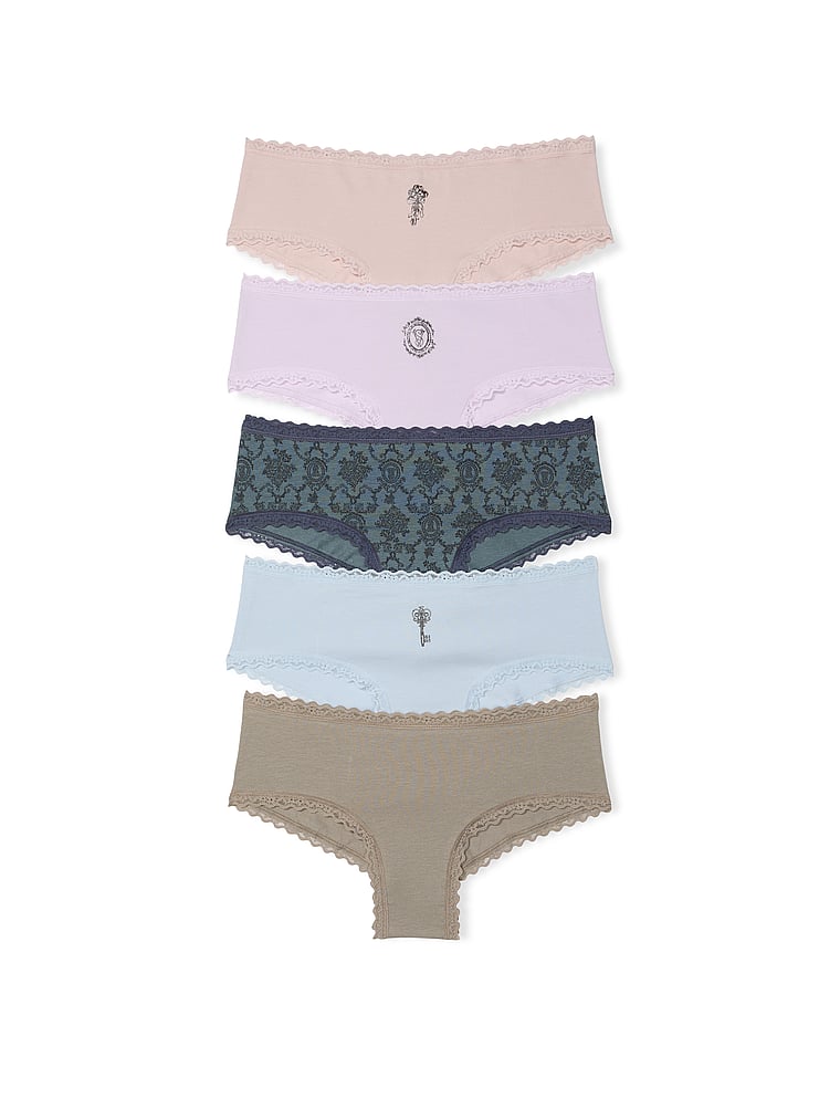 Victoria's Secret, Victoria's Secret Cheeky-Höschen aus Baumwolle mit Spitzenbund im 5er-Pack, Mehrfarbig, offModelFront, 1 of 1