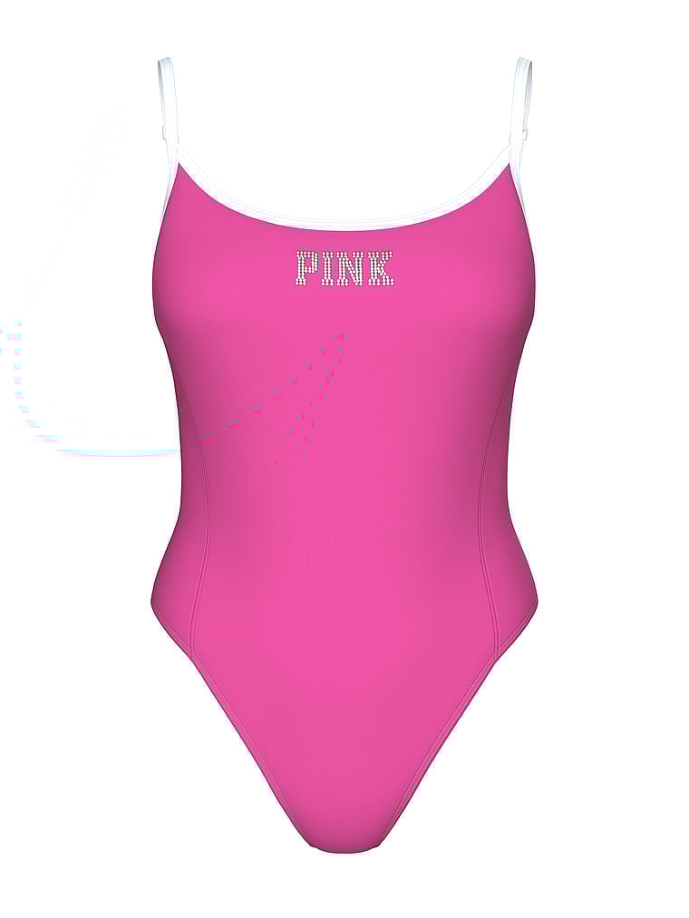 PINK Einteiliger Badeanzug mit tiefem Rückenausschnitt, Limited Edition Pink Gossip, offModelFront, 3 of 3
