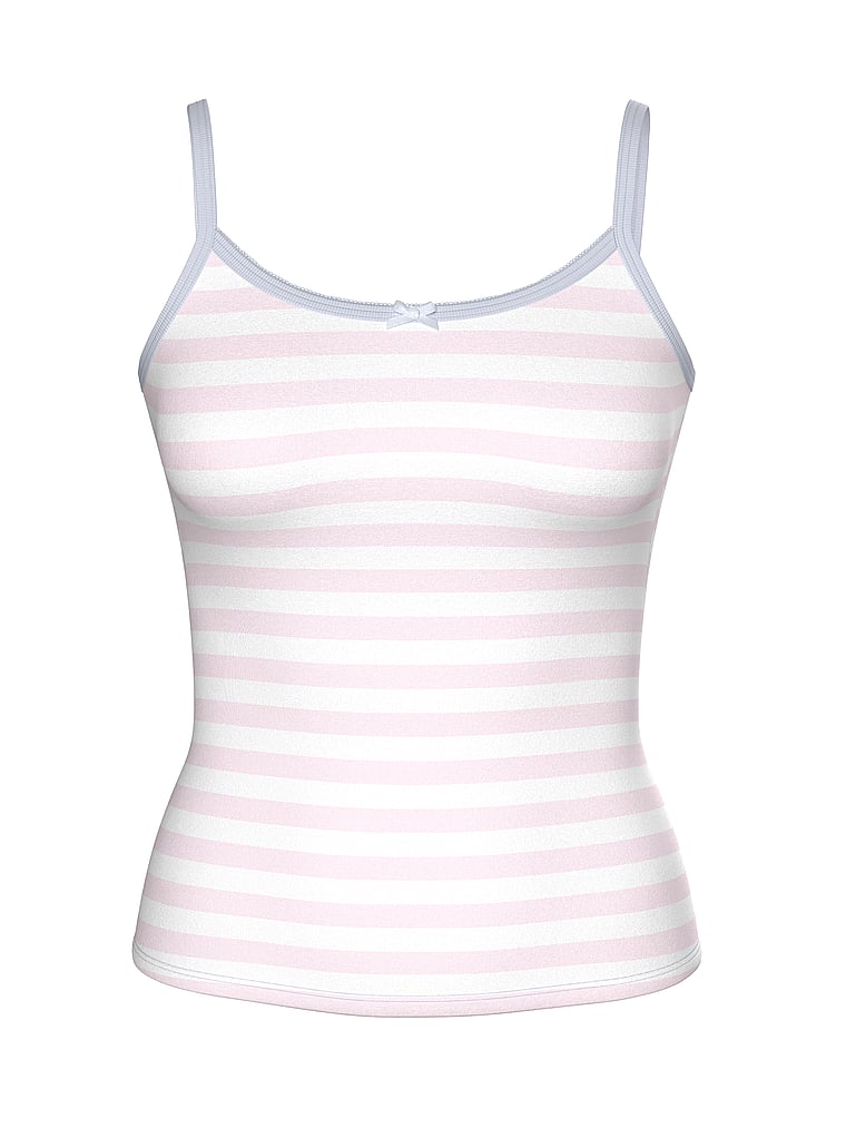 PINK von Frankies Bikinis Jade Tanktop aus Baumwolle, Pfingstrose mit Streifen, offModelFront, 3 of 3
