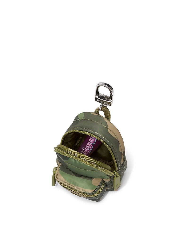 PINK Mini-Rucksack und Schlüsselanhänger, Grünes Camouflage-Muster, onModelBack, 3 of 4