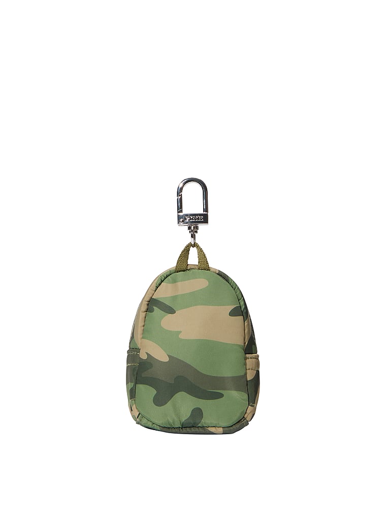 PINK Mini-Rucksack und Schlüsselanhänger, Grünes Camouflage-Muster, offModelBack, 4 of 4