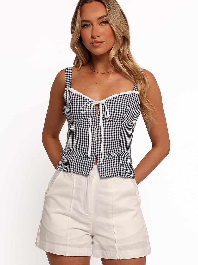 Victoria's Secret, Petal & Pup Danella Top, Navy Gingham, onModelFront, 1 of 4