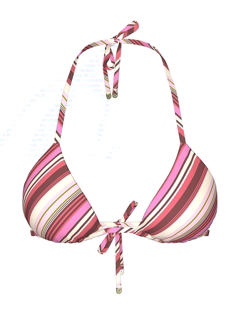 Victoria's Secret, Victoria's Secret Swim Boho Beach Triangel-Bikinioberteil, Pink/ Streifen, offModelFront, 3 of 3
