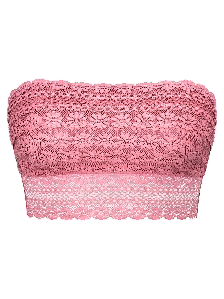 Victoria's Secret, Victoria's Secret Leicht gefüttertes Bandeau-BH-Oberteil mit Gänseblümchenspitze, Rosa Hoffnung, offModelFront, 3 of 3