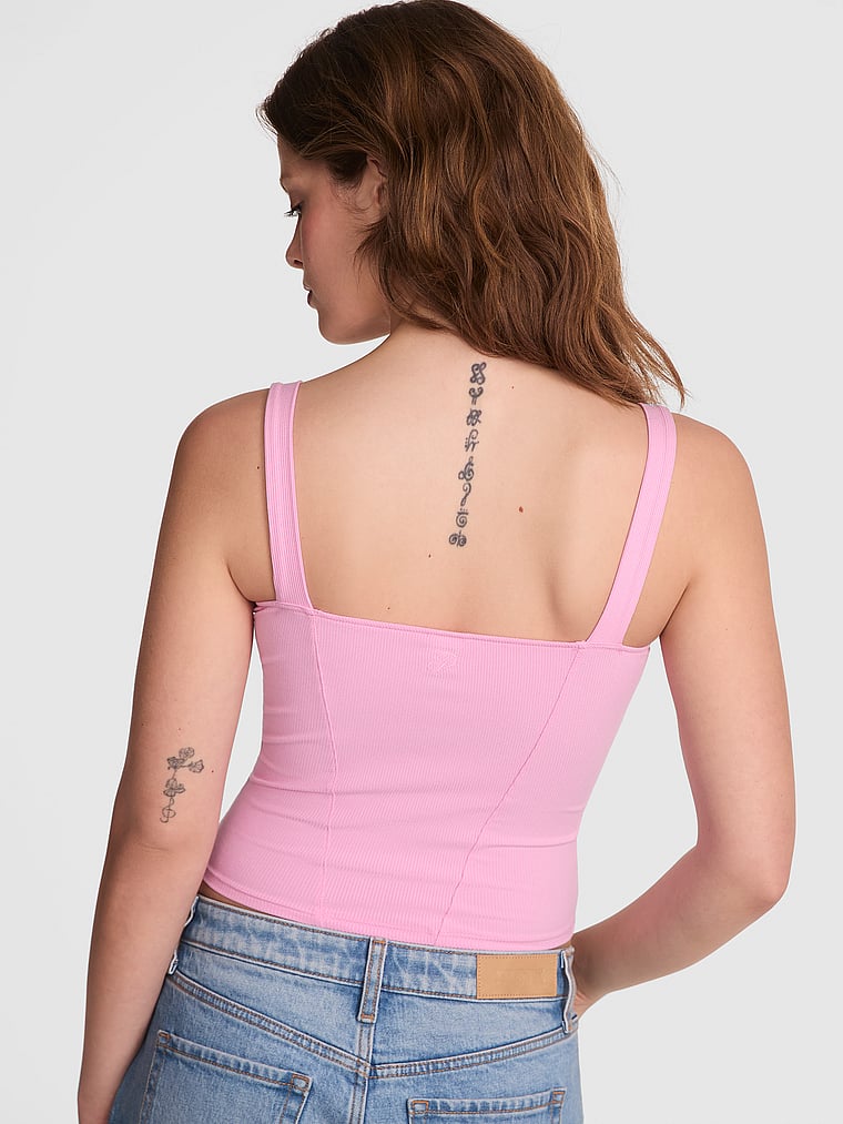 PINK Weiches, geripptes Korsett-Oberteil mit Schnürung für den ganzen Tag, Pink Lollipop, onModelBack, 2 of 5 Taylor ist 5'8" oder 173cm und trägt S