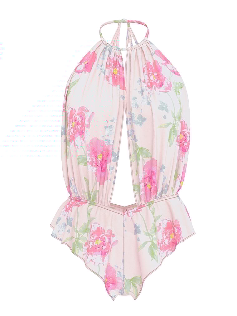 Victoria's Secret, Very Sexy Peony Neckholder-Body aus Chiffon, Blasses Pink, offModelFront, 3 of 4