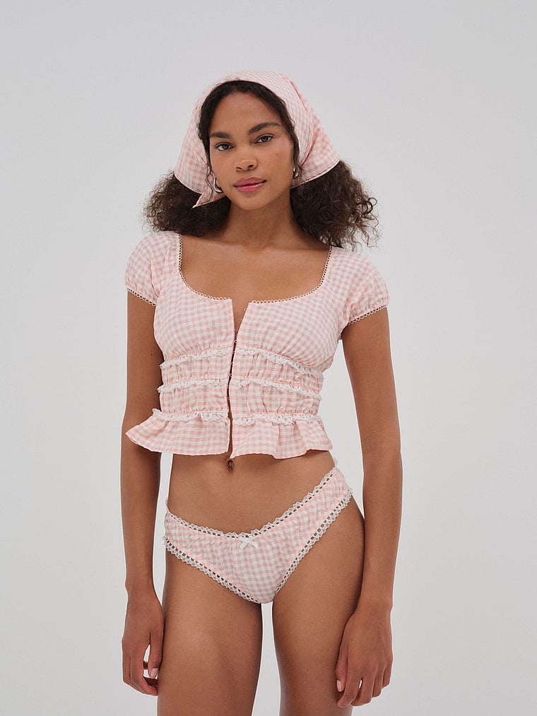 Victoria's Secret, For Love & Lemons Petal Pink Gingham Bustier, Pink, onModelFront, 1 of 4