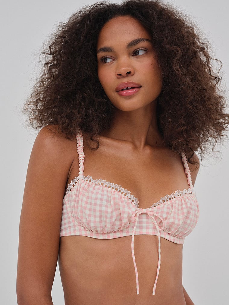 Victoria's Secret, For Love & Lemons Petal Pink Bügel-BH mit Vichy-Karos, Pink, onModelFront, 1 of 4