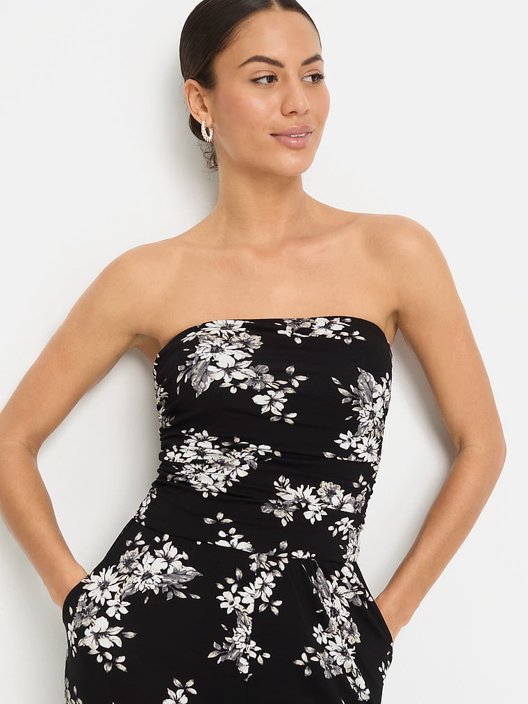 Victoria's Secret, Lascana Trägerloser Jumpsuit, Schwarz und Weiß mit Blumenmuster, detail, 3 of 3