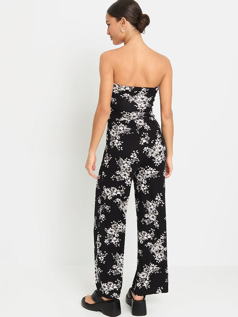 Victoria's Secret, Lascana Trägerloser Jumpsuit, Schwarz und Weiß mit Blumenmuster, onModelBack, 2 of 3