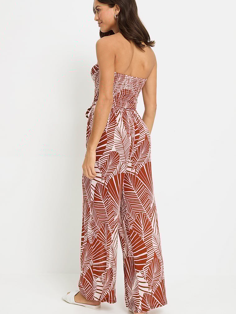 Victoria's Secret, Lascana Trägerloser Overall mit Palmenmuster, Terra mit Palmenprint, onModelBack, 2 of 3