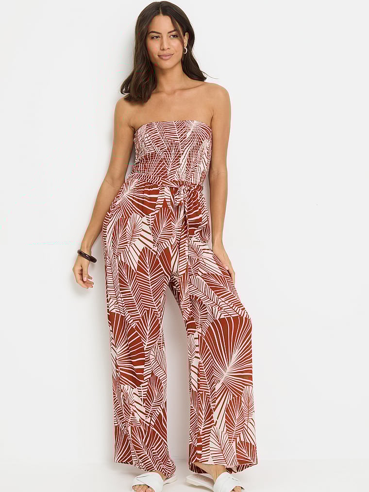 Victoria's Secret, Lascana Trägerloser Overall mit Palmenmuster, Terra mit Palmenprint, onModelFront, 1 of 3