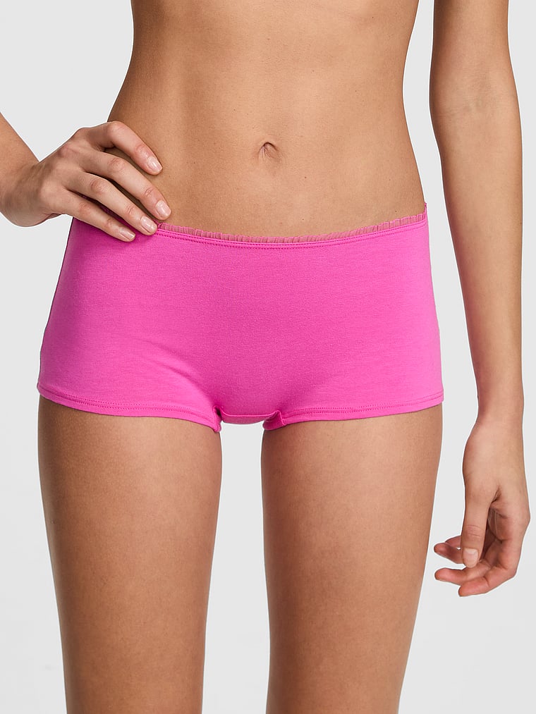 PINK Cotton Boyshort Panty, Pink with Boot Patch, onModelFront, 1 of 3 Yoly is 5'8" or 173cm and wears Small