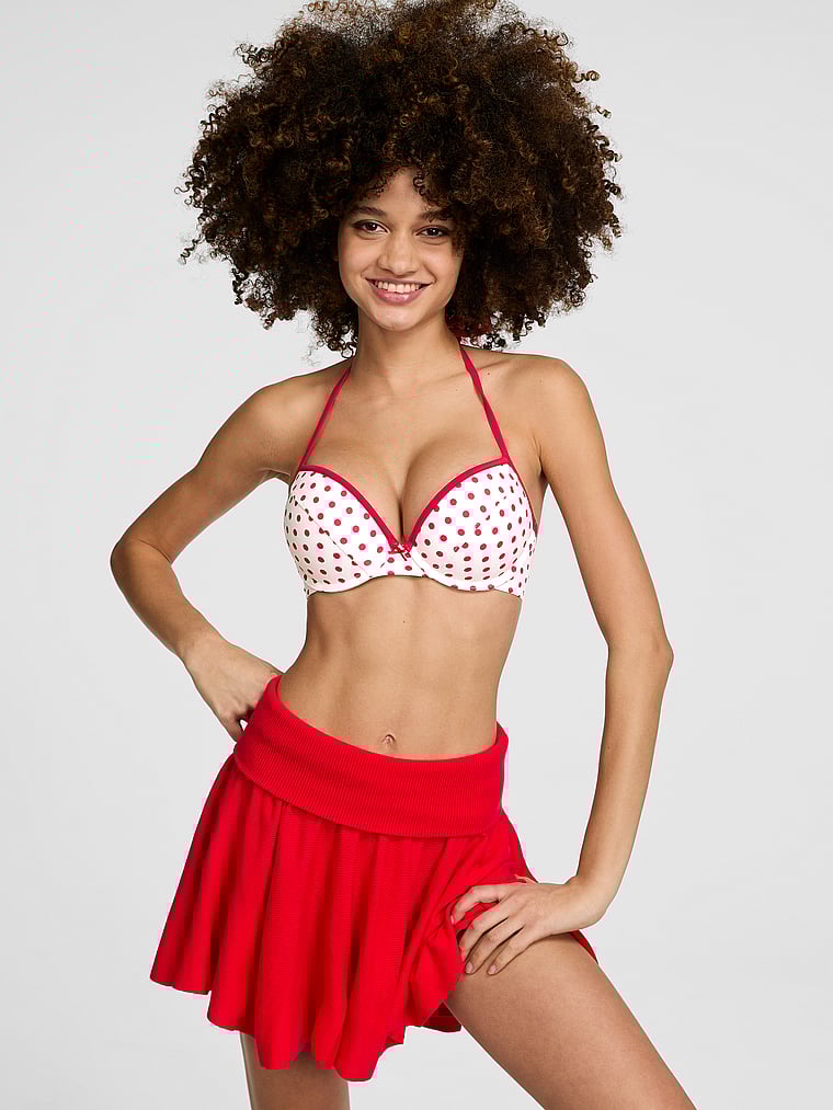 PINK by Frankies Bikinis Beckett Knit Mini Skirt, Bandana Red, onModelFront, 1 of 3 Jordan is 5'9" or 175cm and wears Small