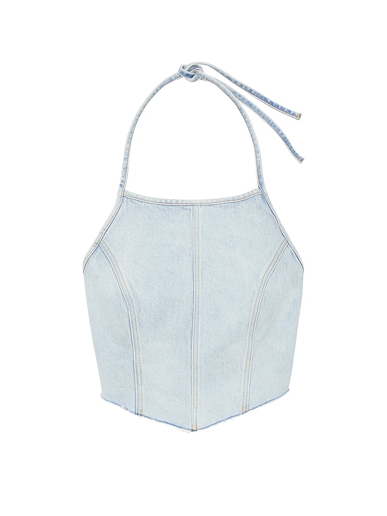 PINK Denim by PINK Neckholder-Bikinioberteil mit Zipfelsaum, Extrahelle Waschung, offModelFront, 3 of 3