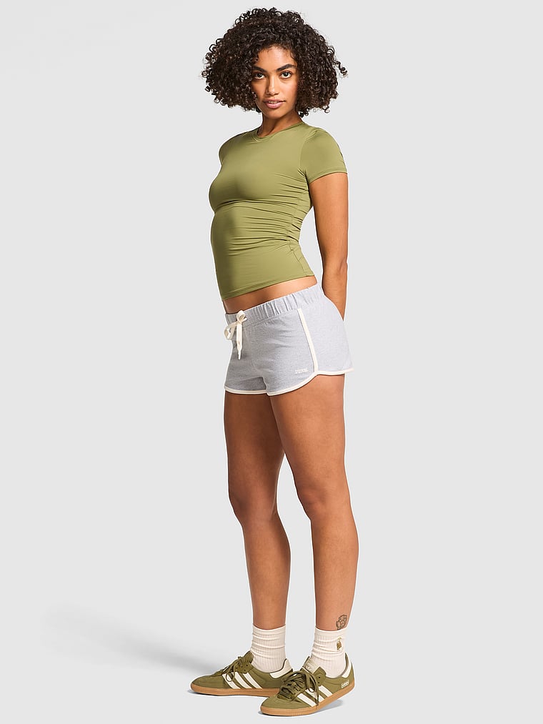 PINK Cotton Modal Micro Shorts, Medium Heather Grey, onModelFront, 1 of 2 Vanessa is 5'10" or 178cm and wears Small