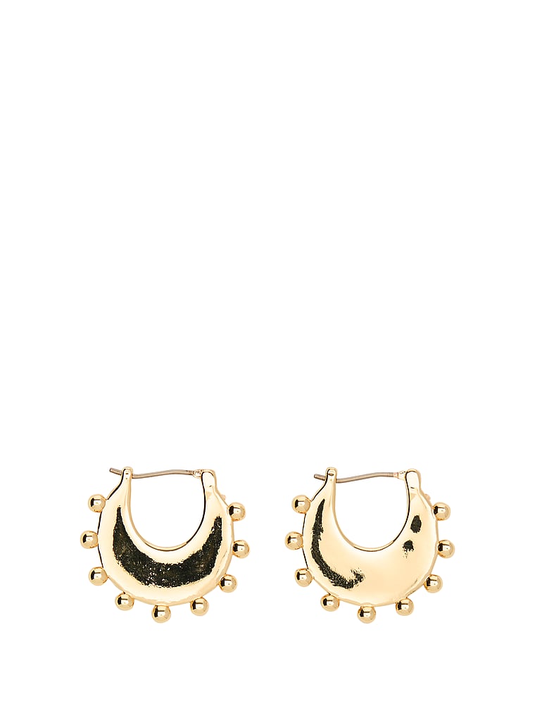 PINK Kleine goldfarbene Creolen mit Perlen, Gold, onModelBack, 3 of 4