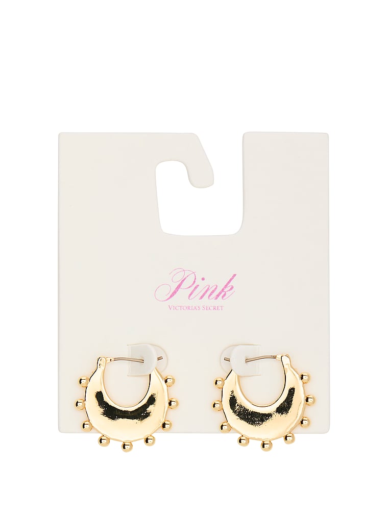 PINK Kleine goldfarbene Creolen mit Perlen, Gold, onModelFront, 2 of 4