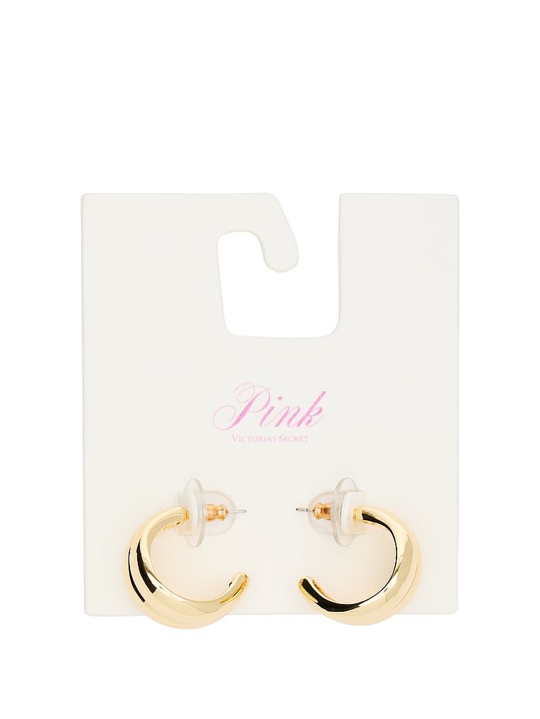 PINK Kleine goldfarbene, verdrehte Creolen, Gold, onModelFront, 2 of 4