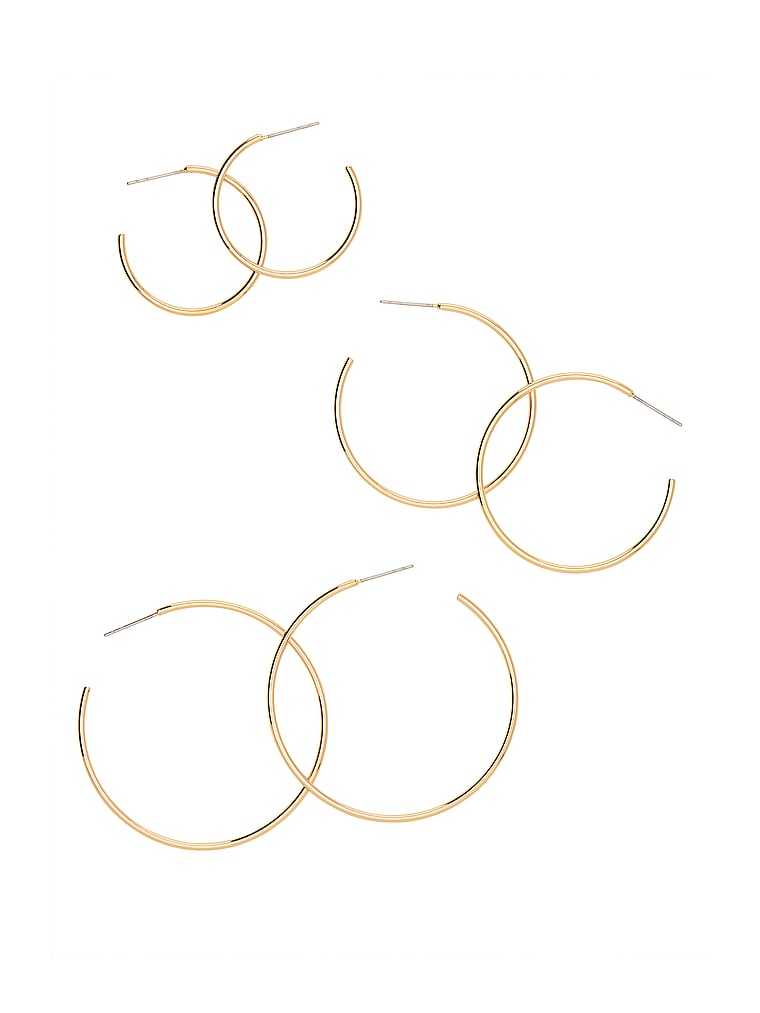 PINK Goldfarbene, dünne Creolen im 3er-Set, Gold, offModelBack, 3 of 3