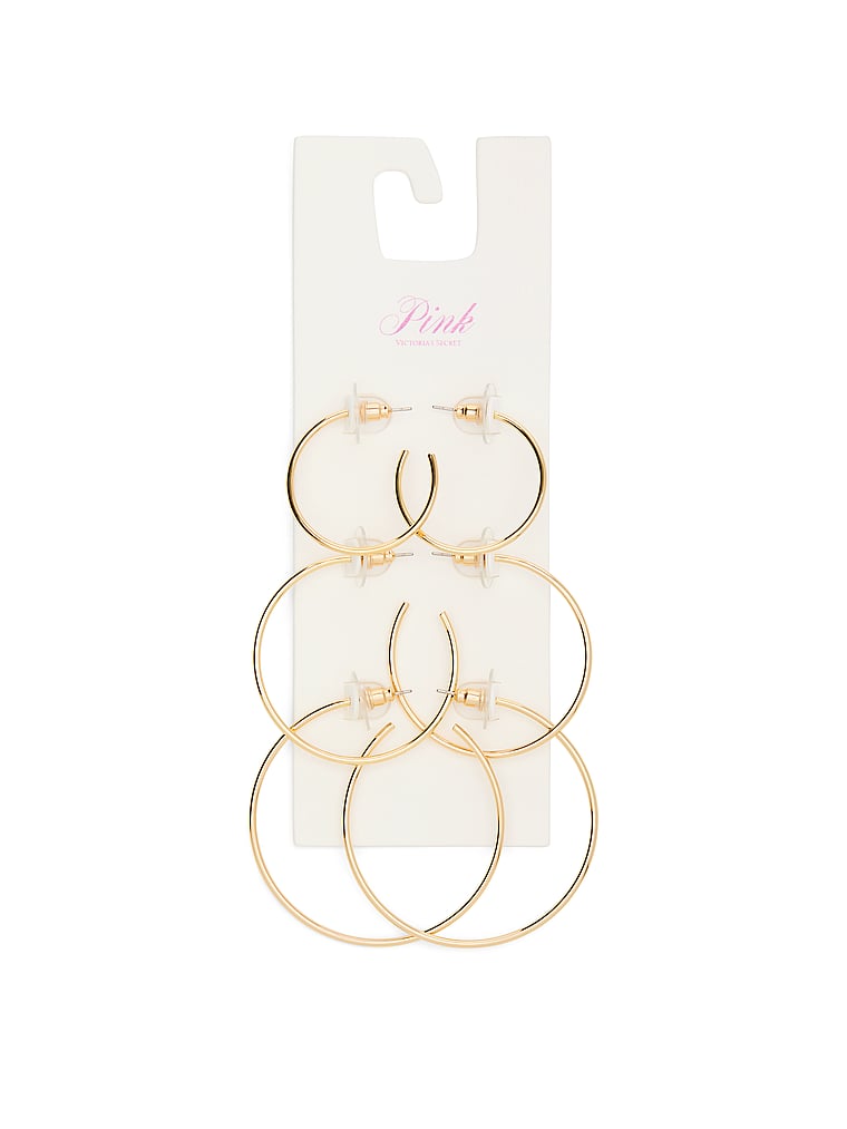 PINK Goldfarbene, dünne Creolen im 3er-Set, Gold, onModelFront, 1 of 3