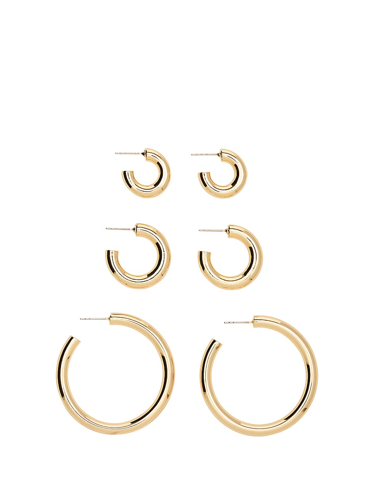 PINK Goldfarbene, dicke Creolen im 3er-Set, Gold, detail, 3 of 3