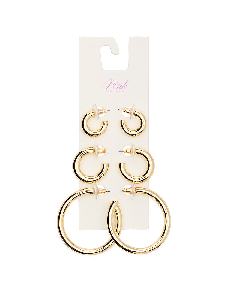 PINK Goldfarbene, dicke Creolen im 3er-Set, Gold, onModelFront, 1 of 3