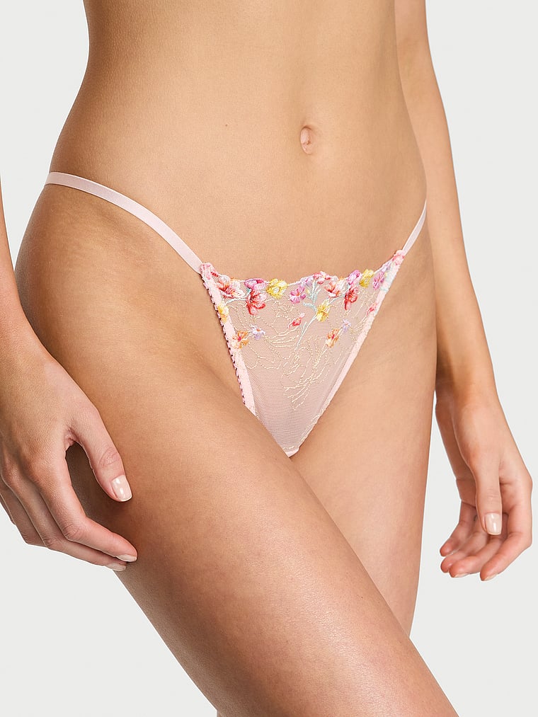 Victoria's Secret, Dream Angels Bloom Embroidery V-String Panty, Rainbow Bloom, onModelFront, 1 of 4 Aga is 5'10" or 178cm and wears Small