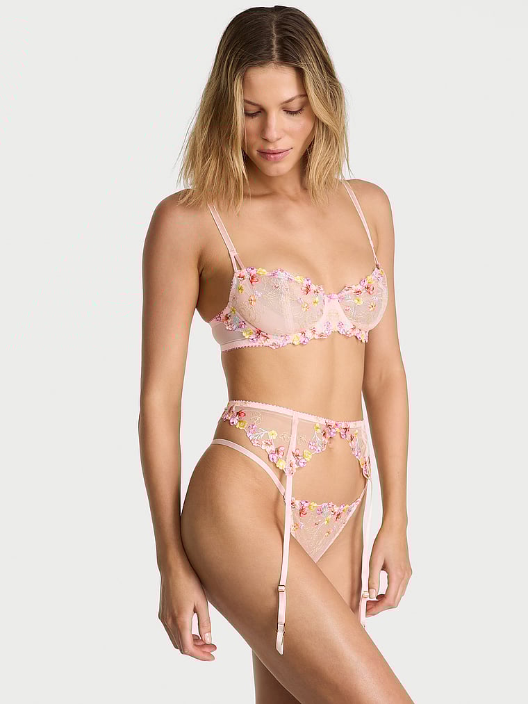 Victoria's Secret, Dream Angels Bloom Embroidery Garter Belt, Rainbow Bloom, onModelFront, 1 of 4 Aga is 5'10" or 178cm and wears Small