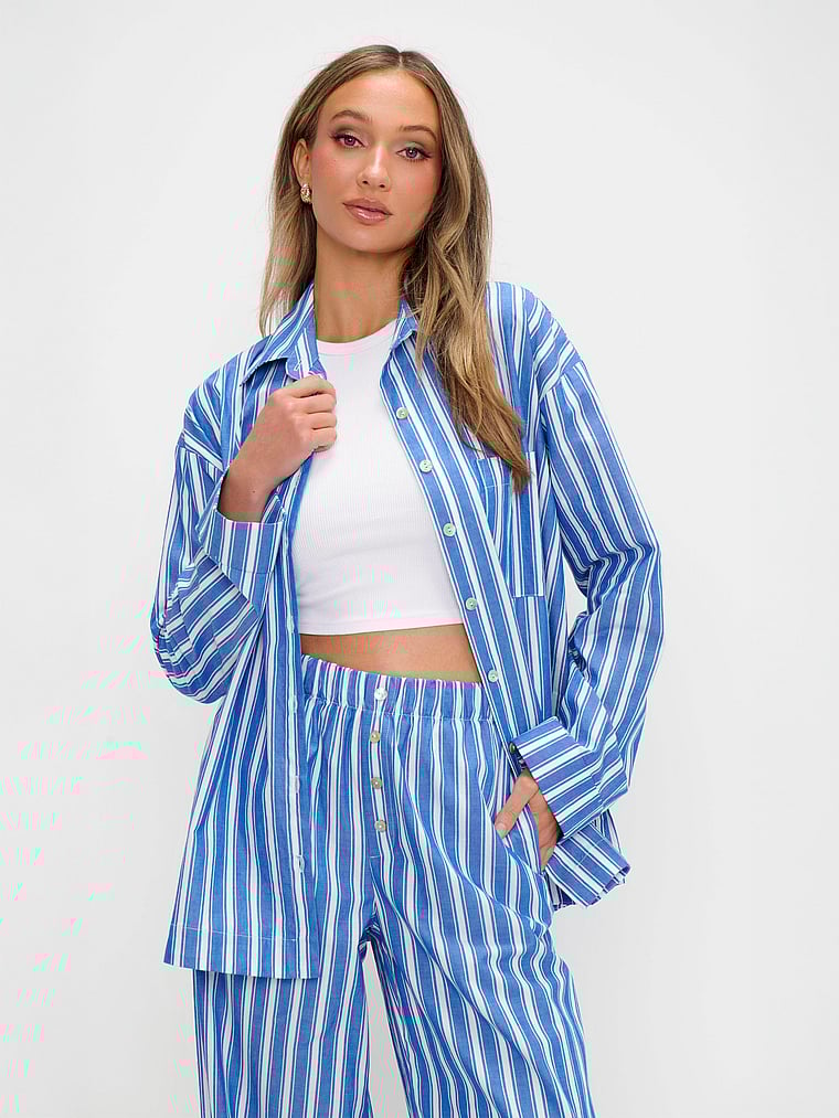 Victoria's Secret, Show Me Your Mumu Braxton Button Down, Coastal Blue Stripe, onModelFront, 1 of 3