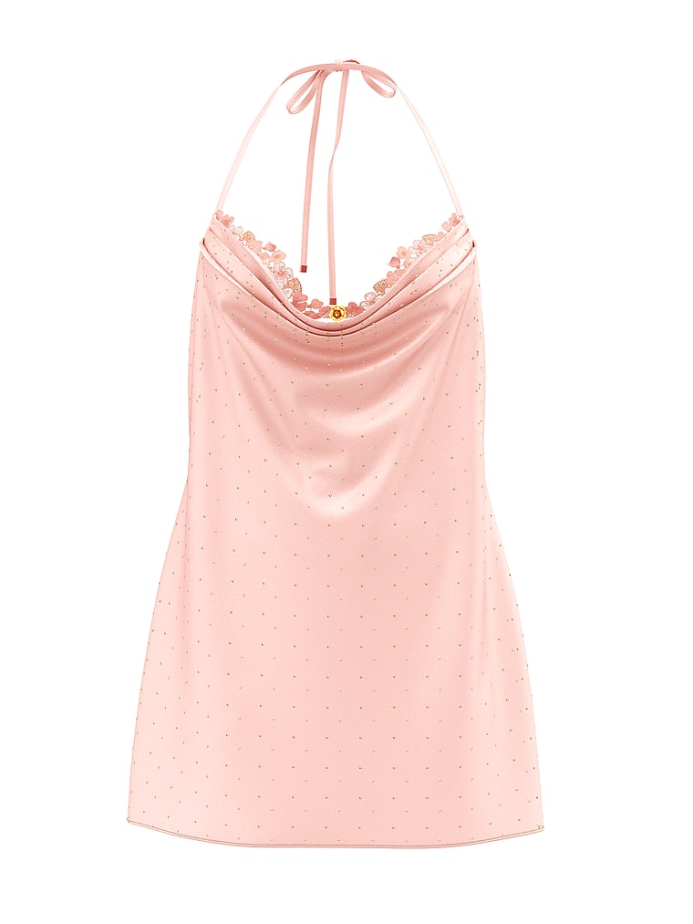 Victoria's Secret, Victoria's Secret Atelier Victoria's Secret Enchanted Garden Kurzes Negligé aus Seide mit Neckholder und Stickerei, offModelFront, 4 of 5