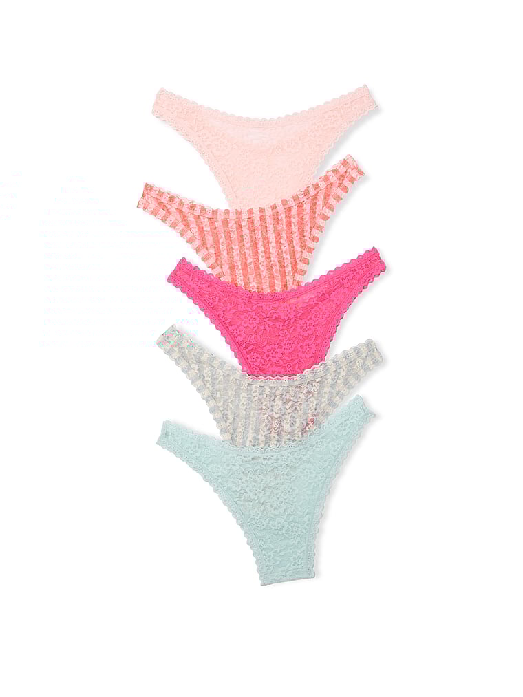 Victoria's Secret, Victoria's Secret Lacie Brasilianische Höschen im 5er-Pack, Mehrfarbig, offModelBack, 2 of 2