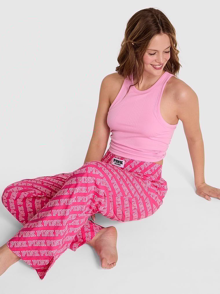 PINK Boyfriend Boxer Pajama Pants, Pink Gossip Logo, onModelFront, 1 of 3 Taylor is 5'8" or 173cm and wears Small