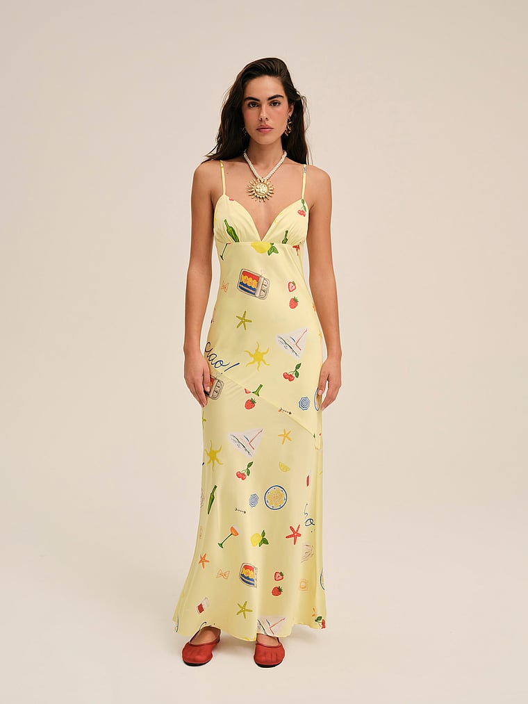 Victoria's Secret, For Love & Lemons Huda Maxikleid, Gelb, onModelFront, 1 of 4