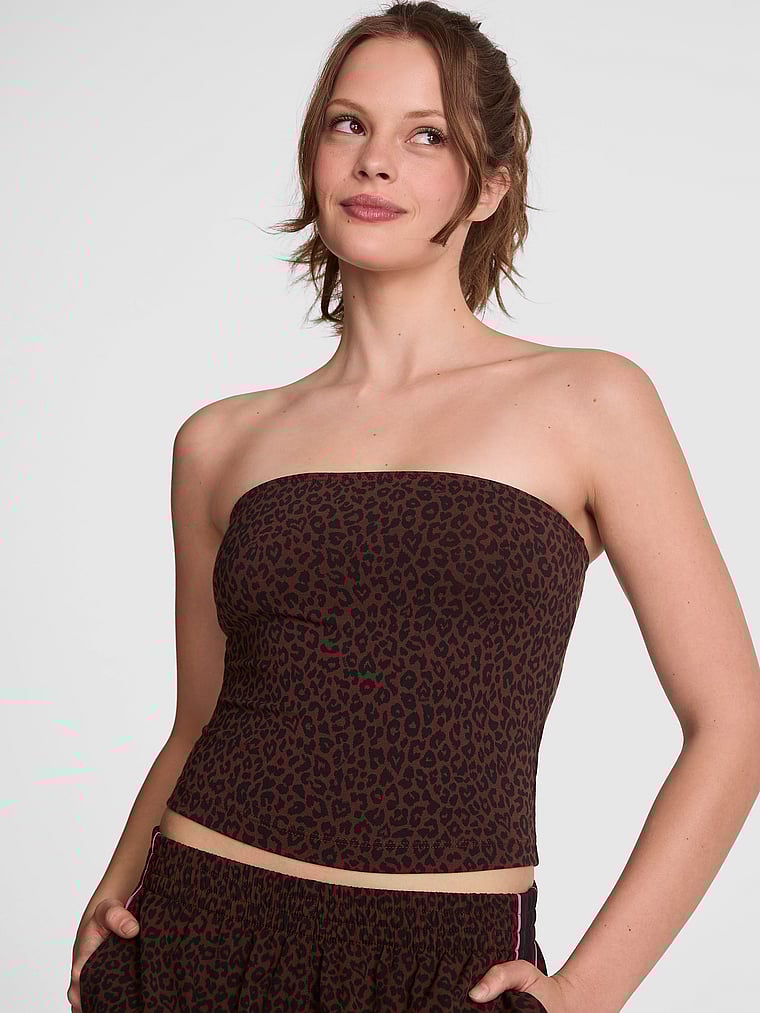 PINK All-Day Cotton Tube Top, Leopard, onModelFront, 1 of 3 Taylor is 5'8" or 173cm and wears 32B or Small