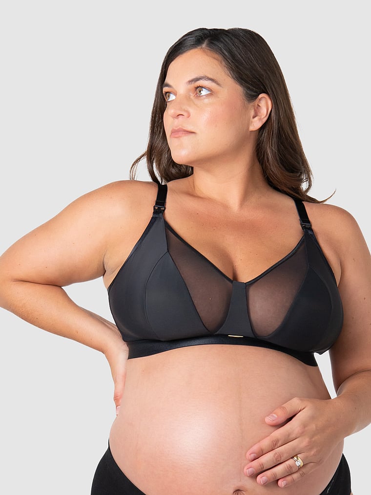 Victoria's Secret, Hotmilk Flawless Wirefree Maternity Bra, Black, onModelFront, 1 of 3