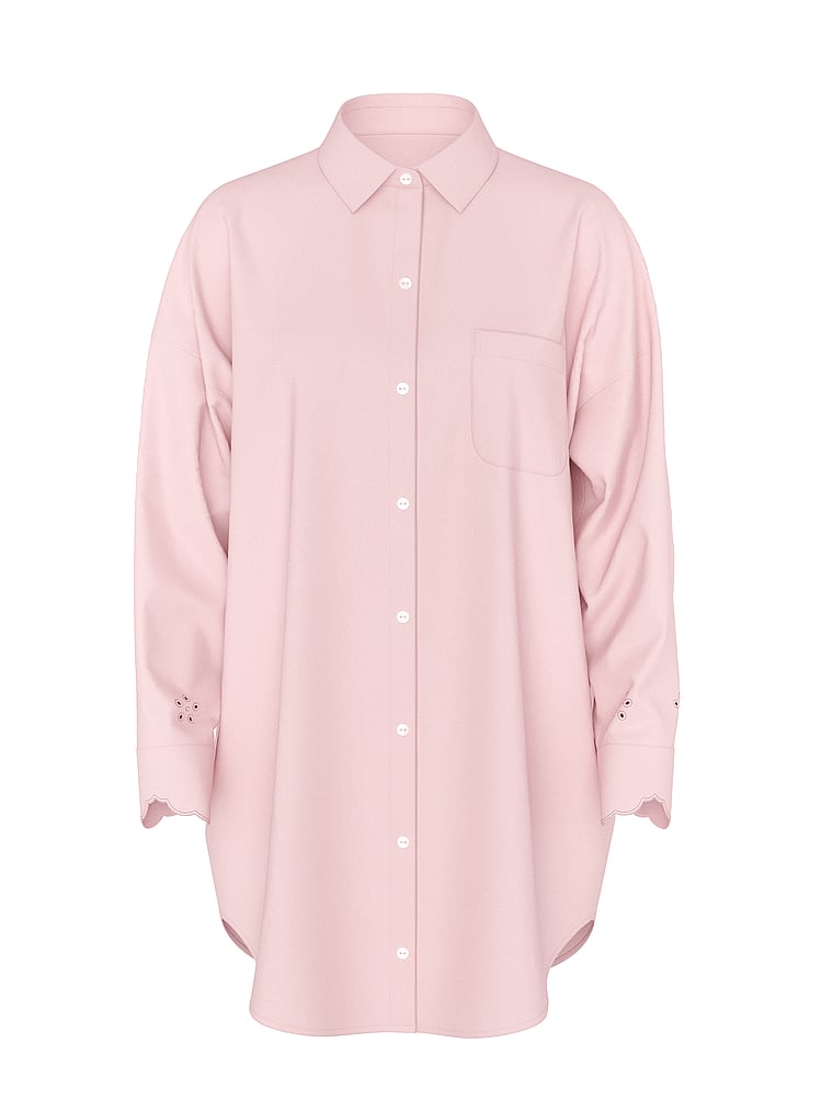 Victoria's Secret, Victoria's Secret Vorne geknöpftes Schlafshirt aus Baumwollmodal, Pink, offModelFront, 3 of 3