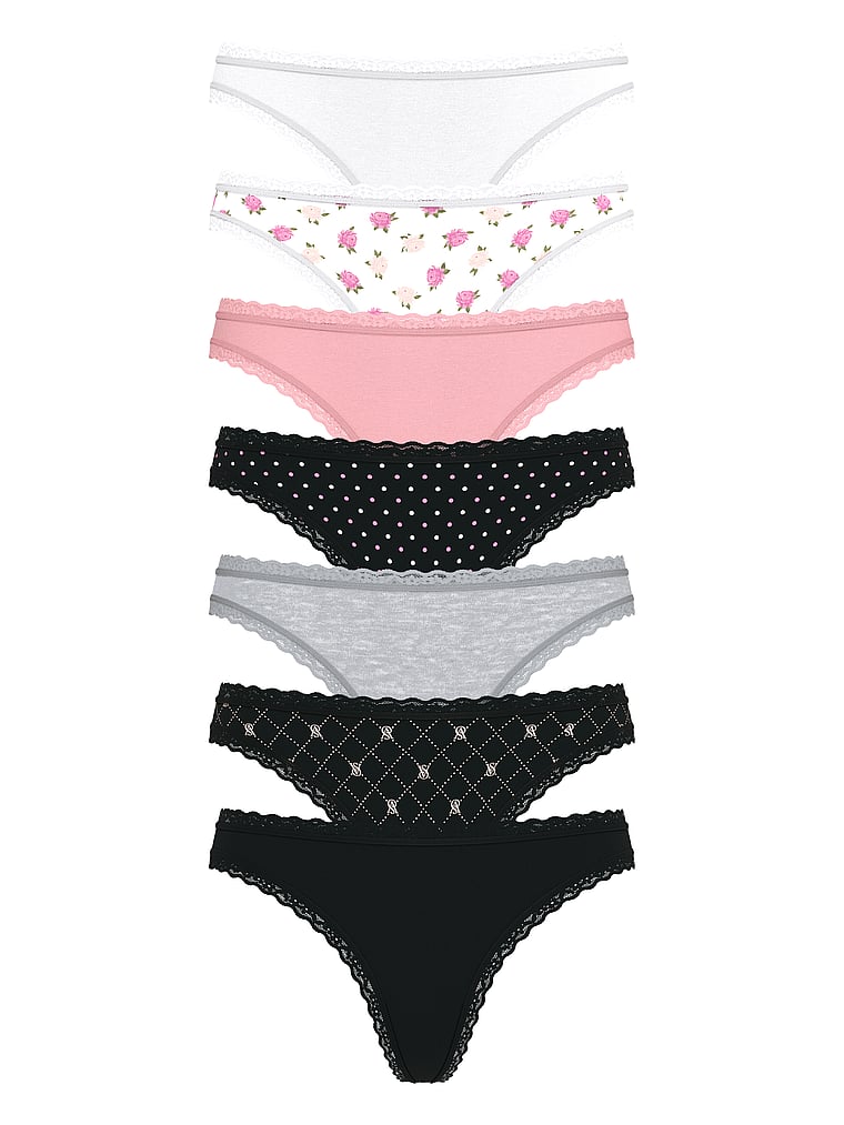 Victoria's Secret, Victoria's Secret 7-Pack Days of the Week Lace-Trim Thong Panties, Print, offModelFront, 1 of 1