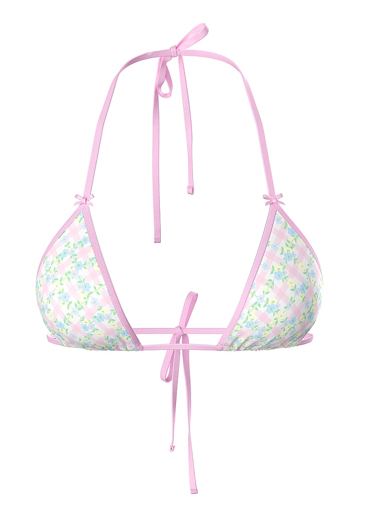 PINK von Frankies Bikinis Cape May Bikinioberteil, Gänseblümchen mit Vichy-Karos, offModelFront, 3 of 3