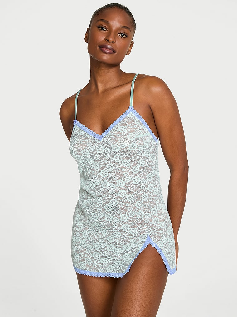 Victoria's Secret, Victoria's Secret Tease Lacie Slip Dress, Blue, onModelFront, 1 of 2 Tsheca is 5'9" or 175cm and wears Small