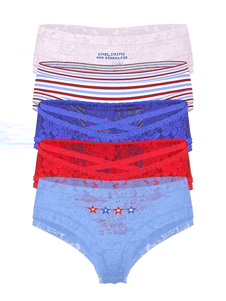 PINK 5-Pack Wink Cheeky Panties, Americana Pack, offModelFront, 1 of 2