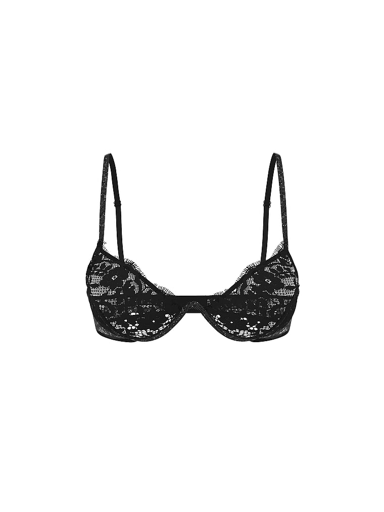 Victoria's Secret, Dream Angels Glitzernder, ungefütterter BH aus Spitze mit durchgehendem Bügel, Schwarz, offModelFront, 4 of 4