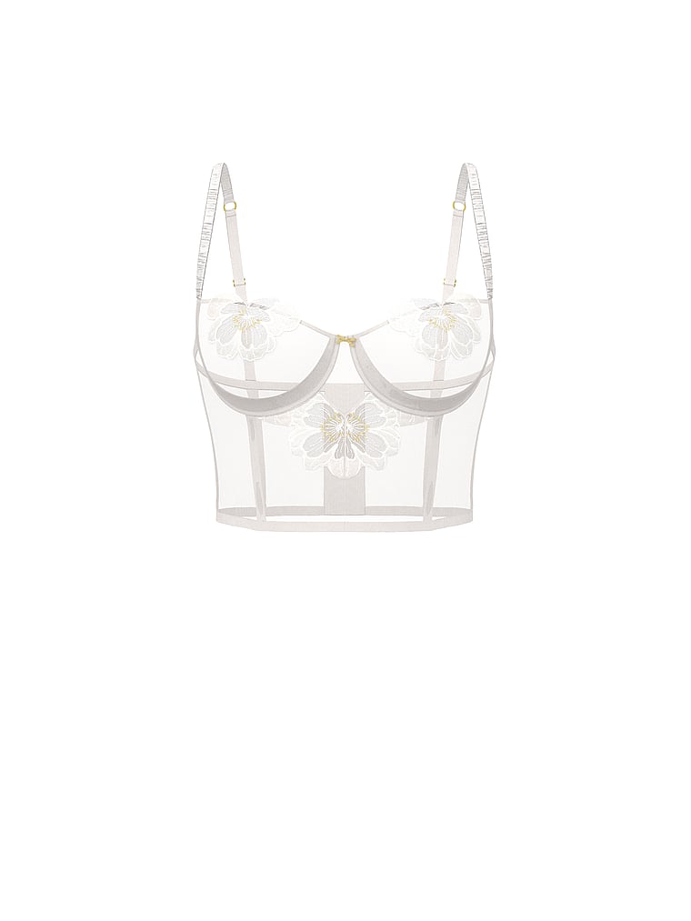 Victoria's Secret, Dream Angels Korsett-Oberteil mit Pfingstrosen-Stickerei, Weiß mit Pfingstrosen, offModelFront, 2 of 5